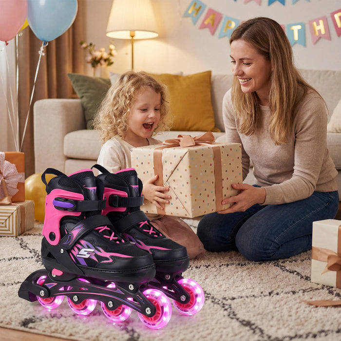 Kids Inline Skates 4 Sizes Adjustable Light-Up Roller Skates for Boys and Girls Ages 7-9-