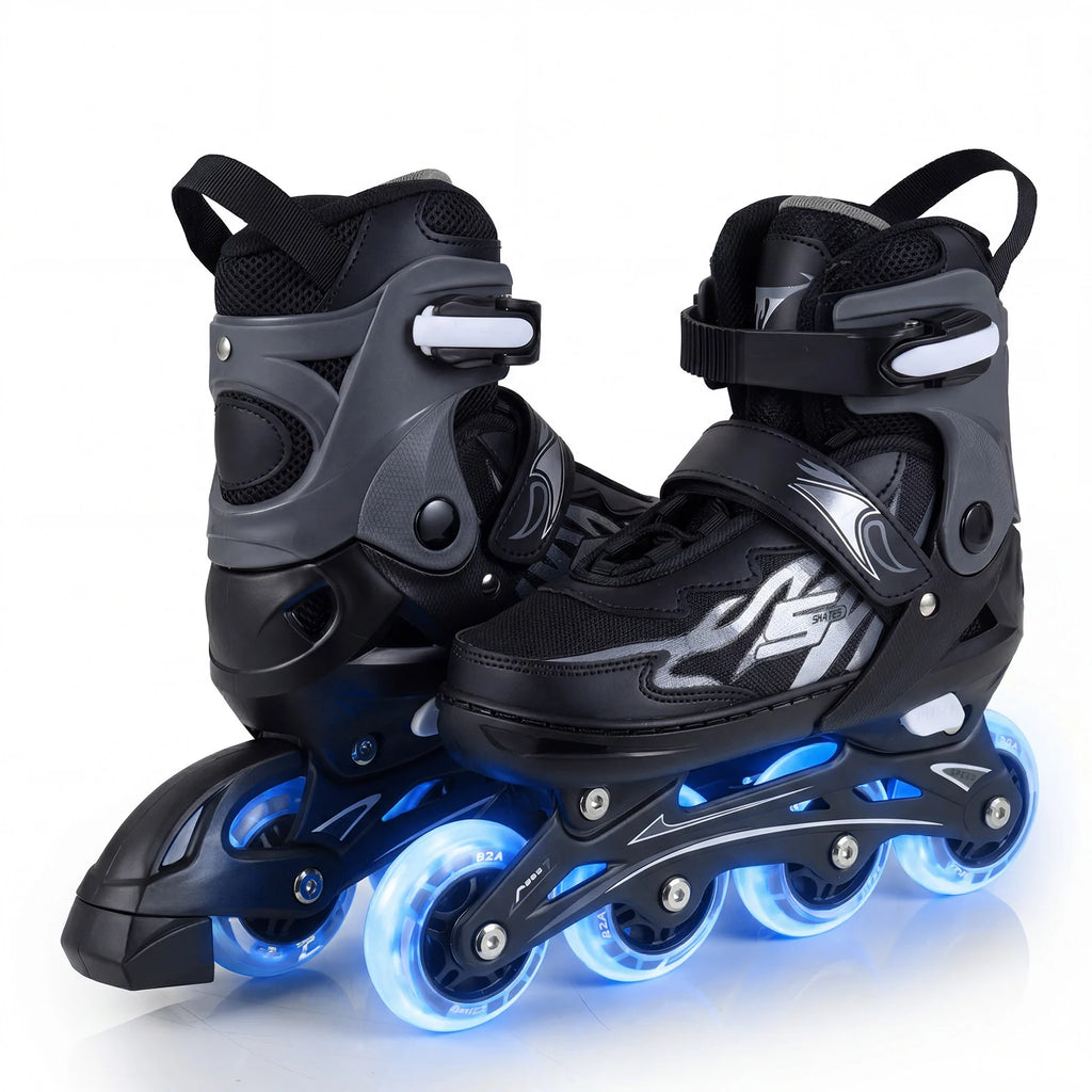 Kids Inline Skates 4 Sizes Adjustable Light-Up Roller Skates for Boys and Girls Ages 9-14-