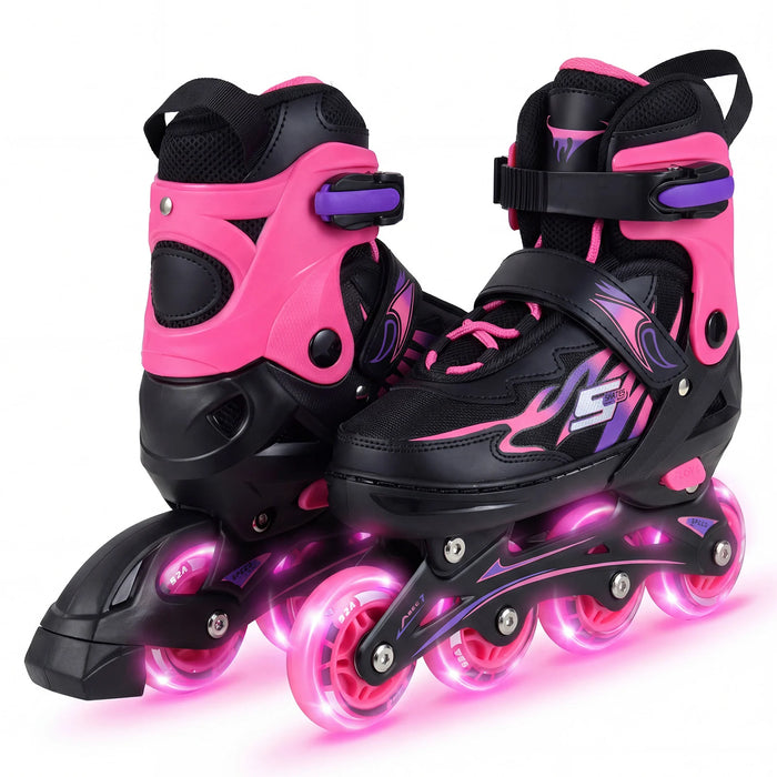 Kids Inline Skates 4 Sizes Adjustable Light-Up Roller Skates for Boys and Girls Ages 9-14-