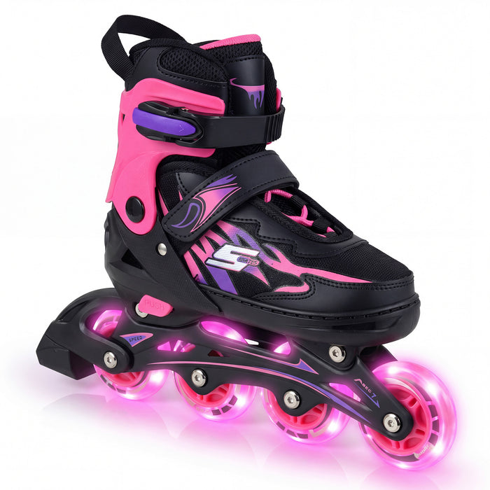 Kids Inline Skates 4 Sizes Adjustable Light-Up Roller Skates for Boys and Girls Ages 9-14-