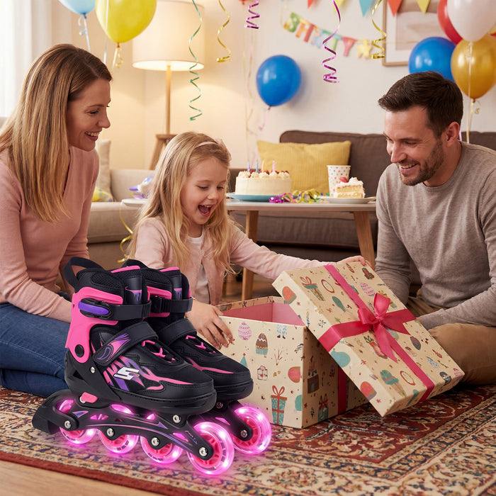 Kids Inline Skates 4 Sizes Adjustable Light-Up Roller Skates for Boys and Girls Ages 9-14-