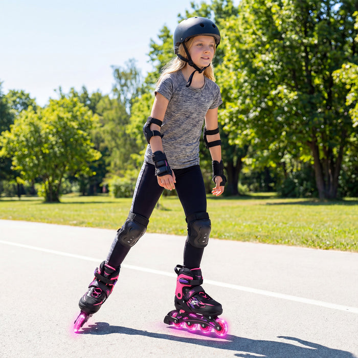 Kids Inline Skates 4 Sizes Adjustable Light-Up Roller Skates for Boys and Girls Ages 9-14-