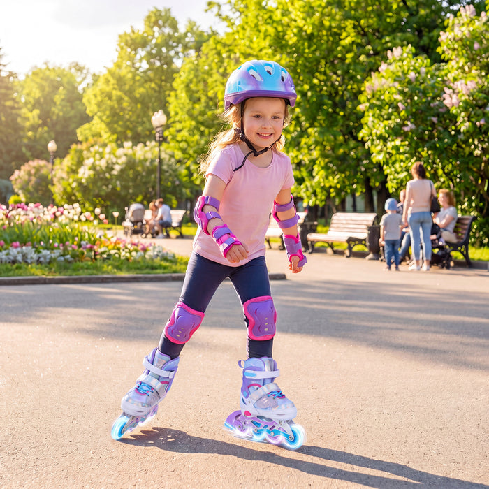 Kids Inline Skates Adjustable length and Illuminating Beginner Skating Shoes with Safety Strap-