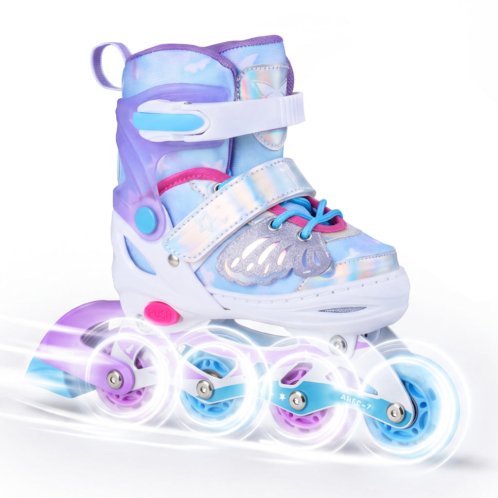 Kids Inline Skates Adjustable length and Illuminating Beginner Skating Shoes with Safety Strap-