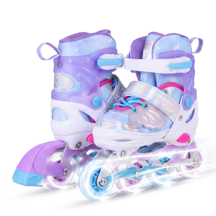 Kids Inline Skates Adjustable length and Illuminating Beginner Skating Shoes with Safety Strap-