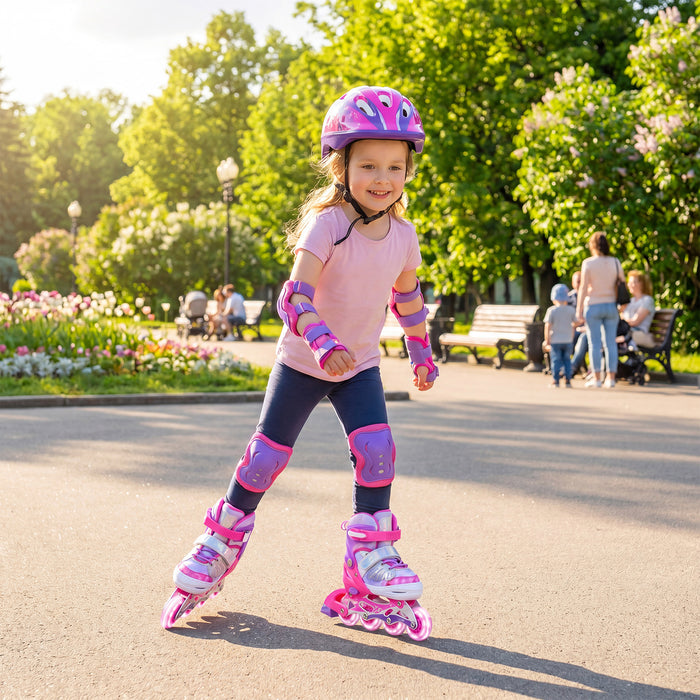 Kids Inline Skates Adjustable length and Illuminating Beginner Skating Shoes with Safety Strap-