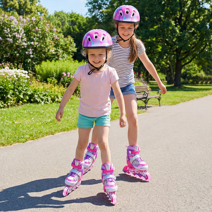 Kids Inline Skates Adjustable length and Illuminating Beginner Skating Shoes with Safety Strap-