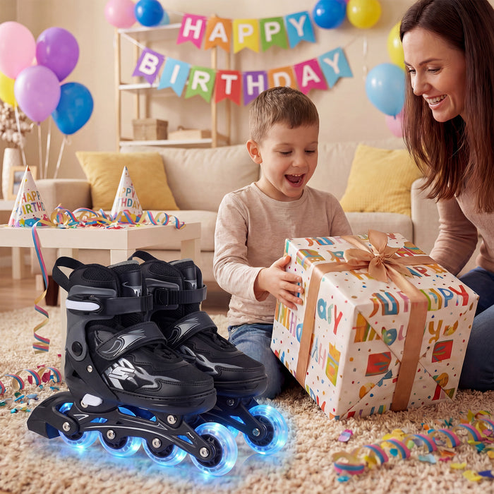 Kids Inline Skates with 4 Illuminated Wheels and Safety Protection for Boys Girls Ages 5-7-
