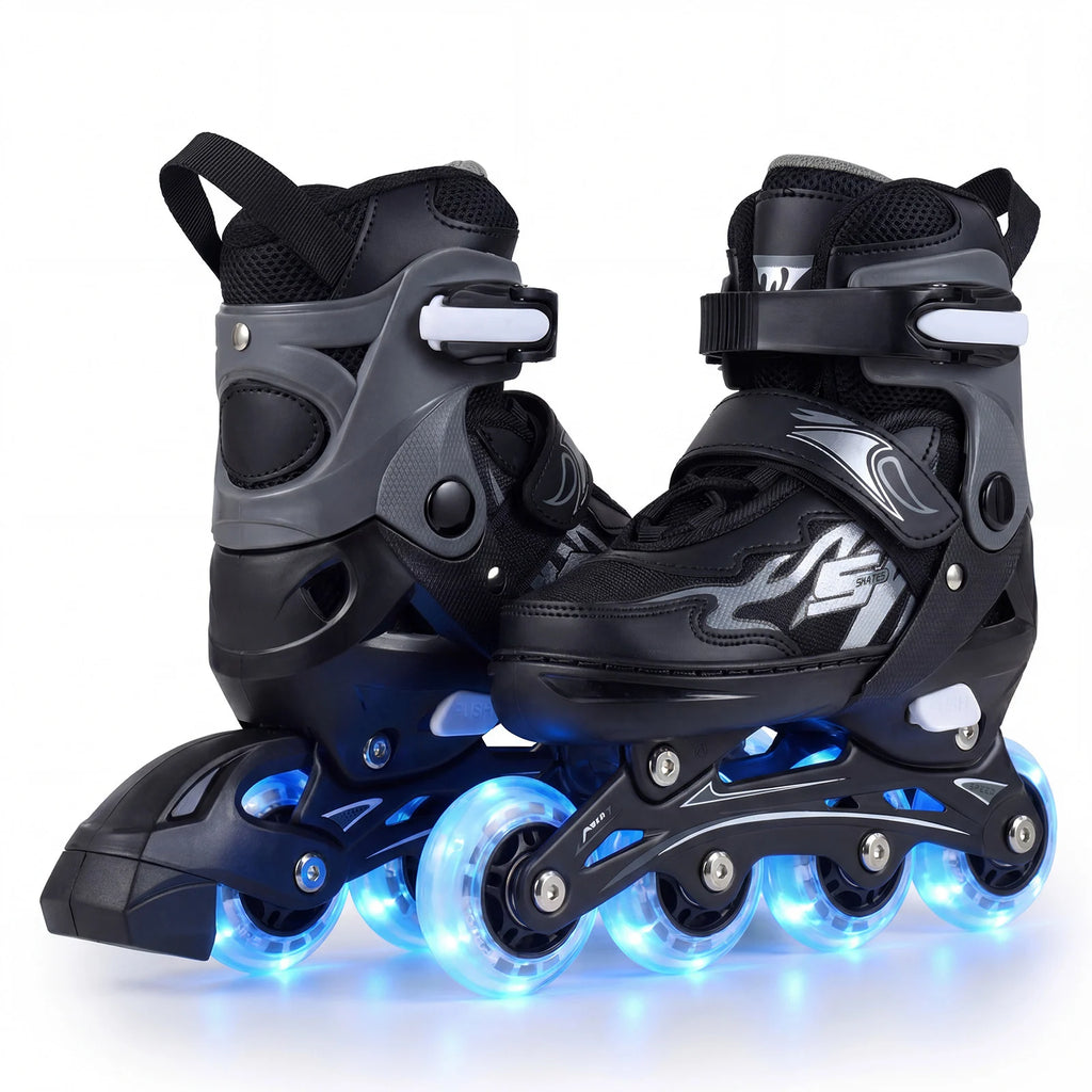 Kids Inline Skates with 4 Illuminated Wheels and Safety Protection for Boys Girls Ages 5-7-