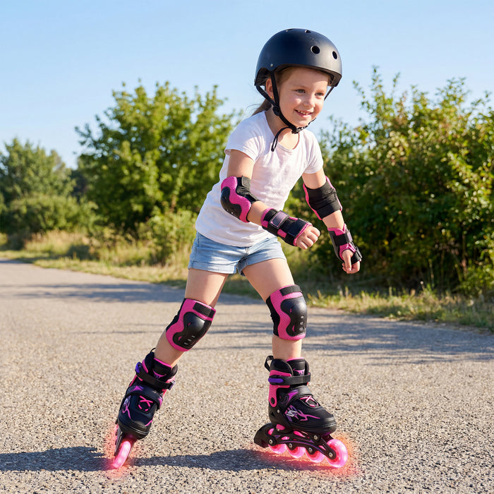 Kids Inline Skates with 4 Illuminated Wheels and Safety Protection for Boys Girls Ages 5-7-