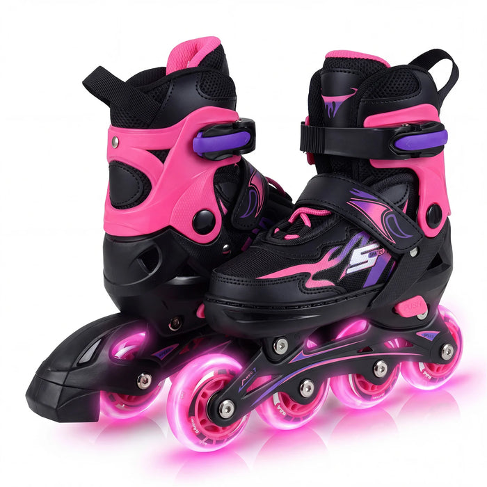 Kids Inline Skates with 4 Illuminated Wheels and Safety Protection for Boys Girls Ages 5-7-