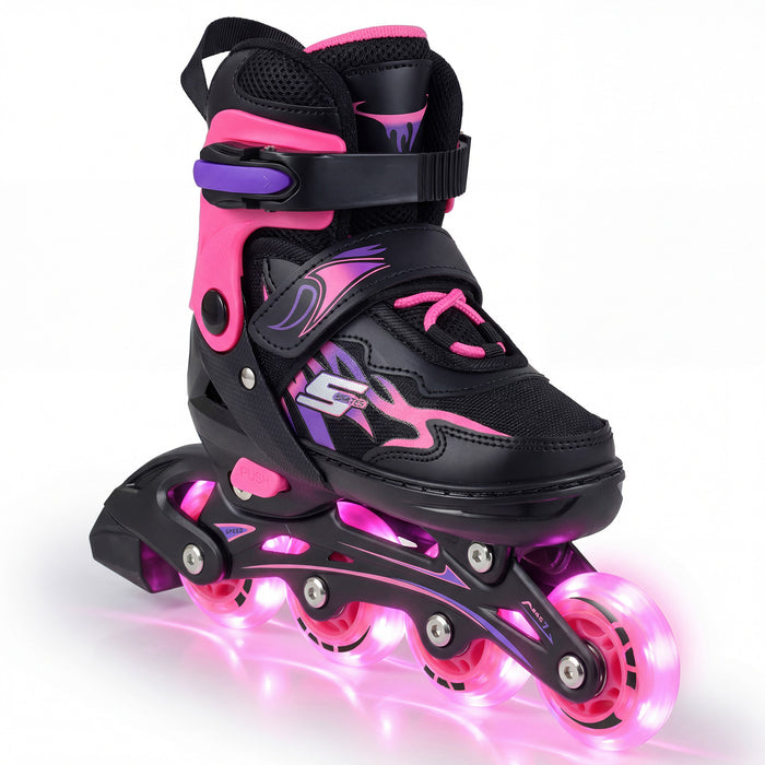 Kids Inline Skates with 4 Illuminated Wheels and Safety Protection for Boys Girls Ages 5-7-
