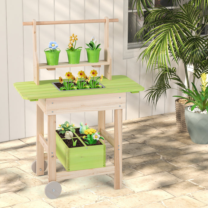 Kids Mud Kitchen Outdoor Play Pretend Kitchen with Removable Pots and Storage Box for Boys Girls Aged 3+-