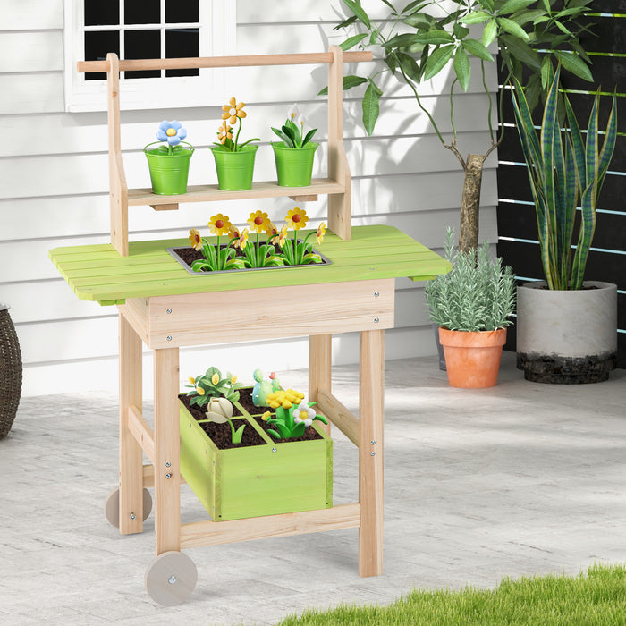 Kids Mud Kitchen Outdoor Play Pretend Kitchen with Removable Pots and Storage Box for Boys Girls Aged 3+-