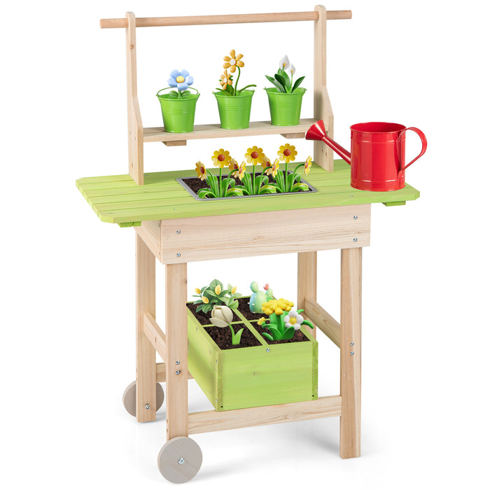 Kids Mud Kitchen Outdoor Play Pretend Kitchen with Removable Pots and Storage Box for Boys Girls Aged 3+-