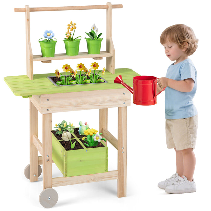 Kids Mud Kitchen Outdoor Play Pretend Kitchen with Removable Pots and Storage Box for Boys Girls Aged 3+-