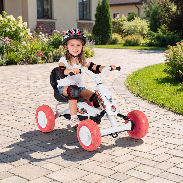 Kids Pedal Go Kart 4 Wheel with 2-Position Seat & Wear-Resistant Wheels-