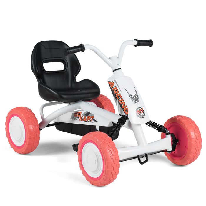 Kids Pedal Go Kart 4 Wheel with 2-Position Seat & Wear-Resistant Wheels-