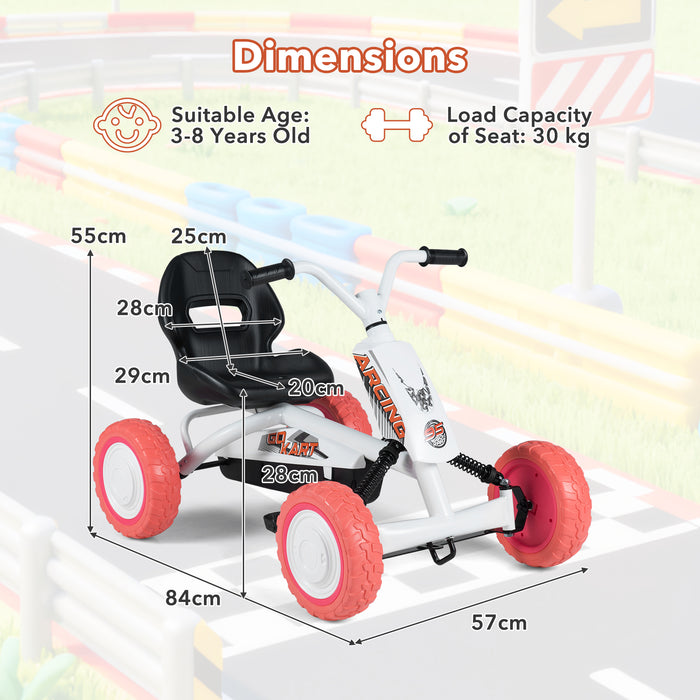 Kids Pedal Go Kart 4 Wheel with 2-Position Seat & Wear-Resistant Wheels-