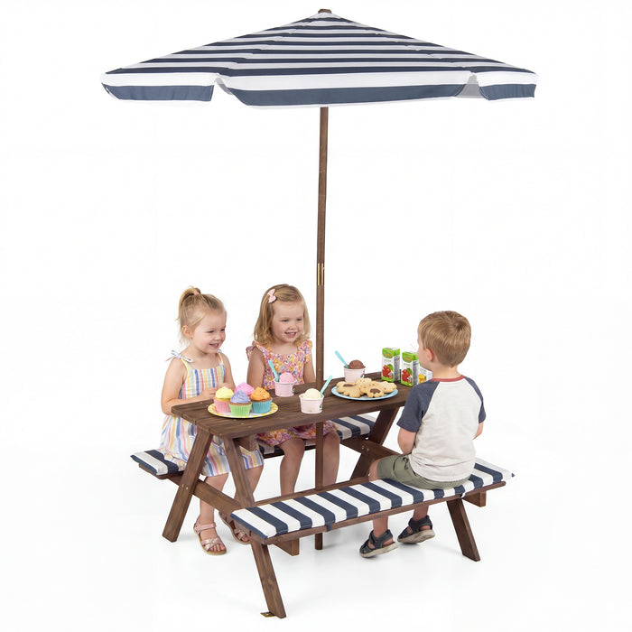 Kids Picnic Table with Bench Fir Wood Toddler Outdoor Table set with 2 Built-in Benches-Navy