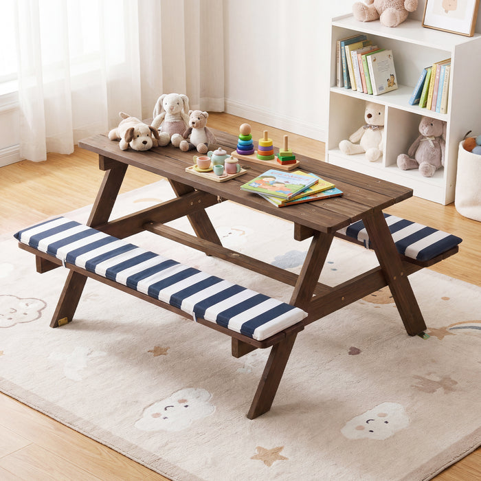 Kids Picnic Table with Bench Fir Wood Toddler Outdoor Table set with 2 Built-in Benches-Navy