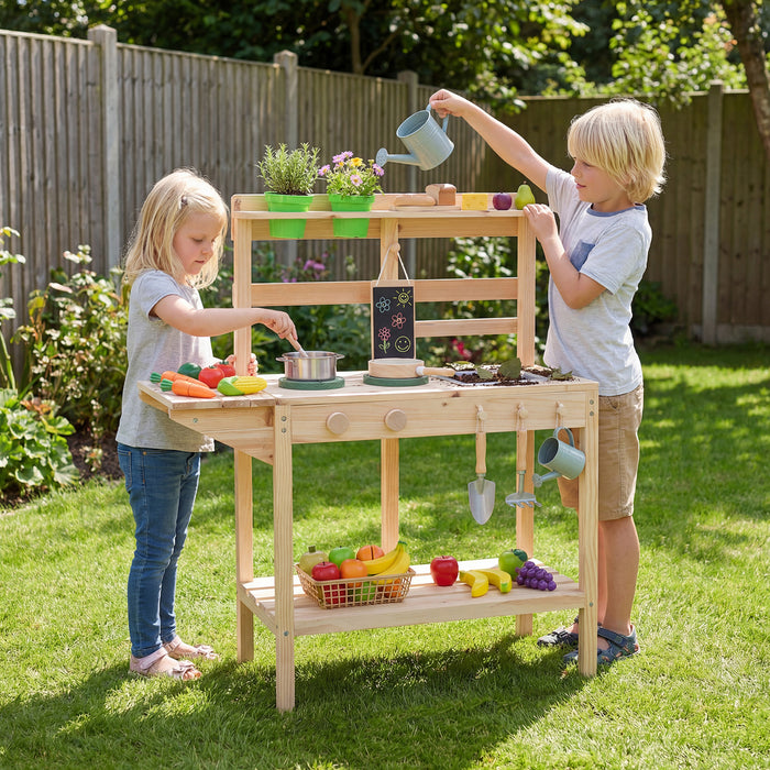 Kids Play Kitchen Set Wooden Kitchen Playset with Stoves-