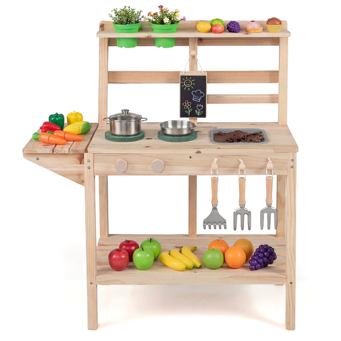 Kids Play Kitchen Set Wooden Kitchen Playset with Stoves-