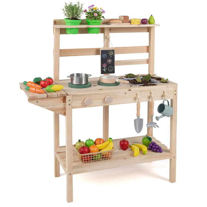 Kids Play Kitchen Set Wooden Kitchen Playset with Stoves-