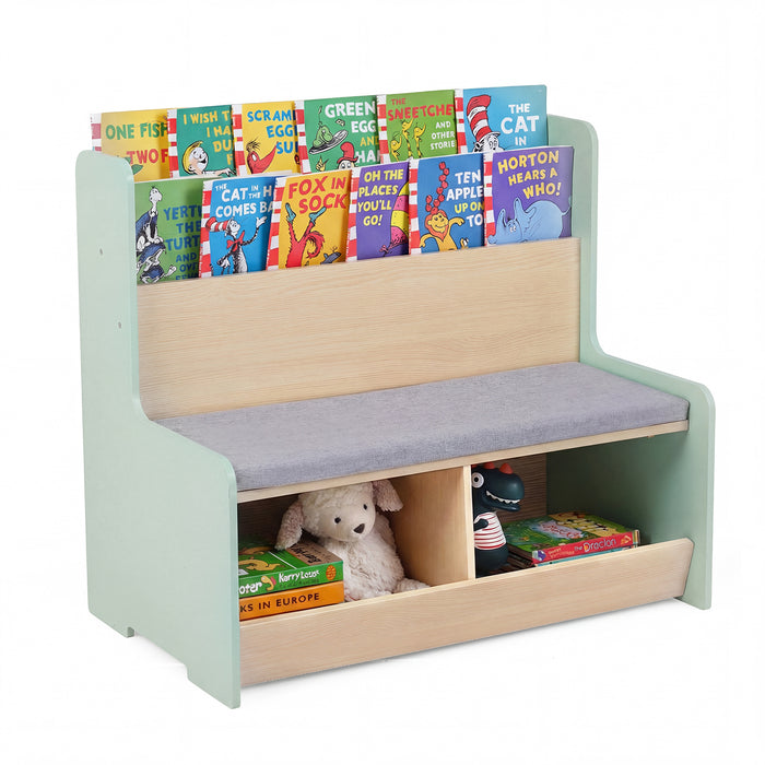 Kids Reading Nook with Bench Toddler Toy Storage Organizer with Bookshelf and 2 Cubbies-