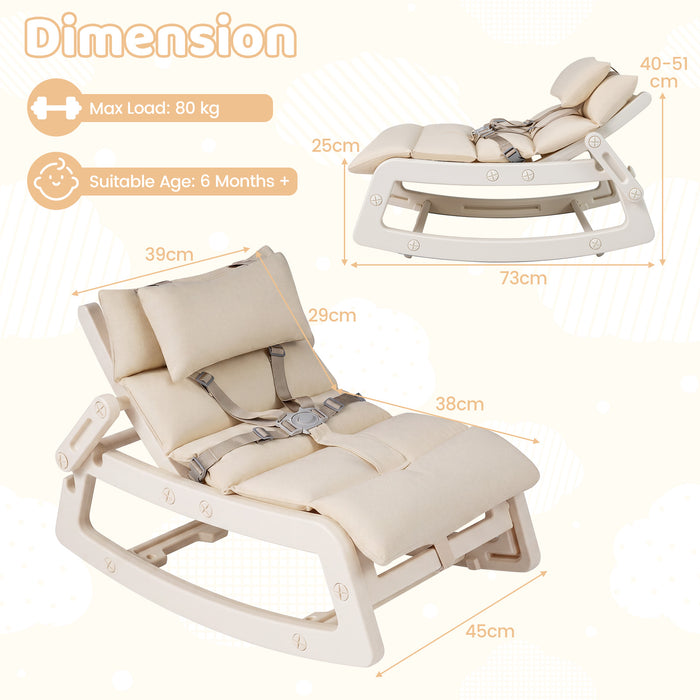 Kids Rocking Chair with Adjustable Backrest and Safety Harness for 6+ Months-Grey