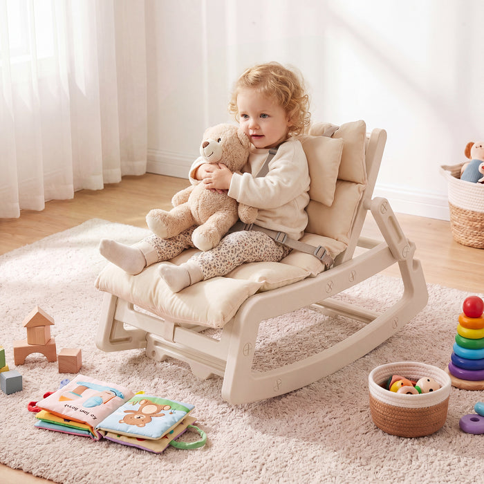 Kids Rocking Chair with Adjustable Backrest and Safety Harness for 6+ Months-Grey