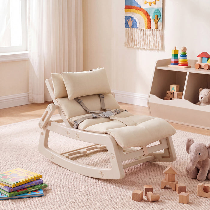 Kids Rocking Chair with Adjustable Backrest and Safety Harness for 6+ Months-Grey
