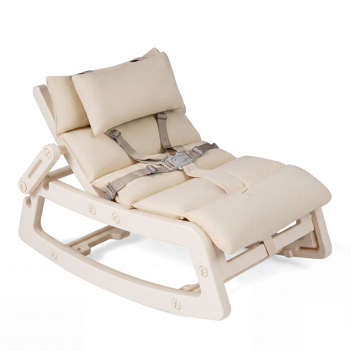 Kids Rocking Chair with Adjustable Backrest and Safety Harness for 6+ Months-Grey