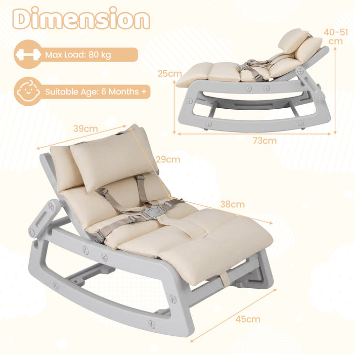 Kids Rocking Chair with Adjustable Backrest and Safety Harness for 6+ Months-Grey
