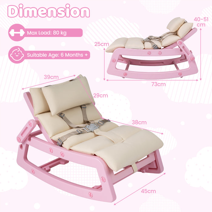 Kids Rocking Chair with Adjustable Backrest and Safety Harness for 6+ Months-Grey