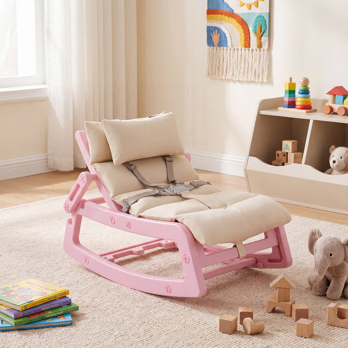 Kids Rocking Chair with Adjustable Backrest and Safety Harness for 6+ Months-Grey