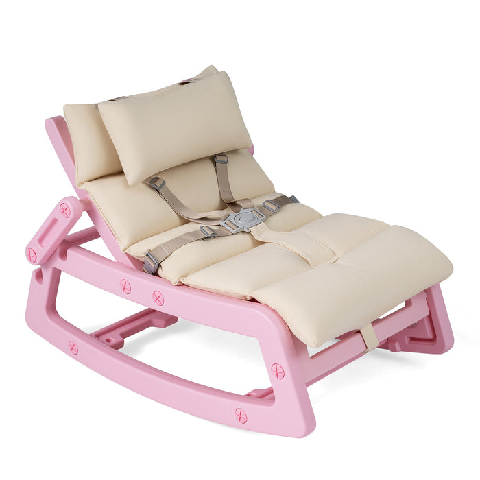Kids Rocking Chair with Adjustable Backrest and Safety Harness for 6+ Months-Grey