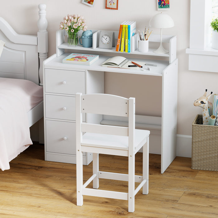 Kids Study Desk and Chair Set Wooden Children Writing Desk with Hutch-