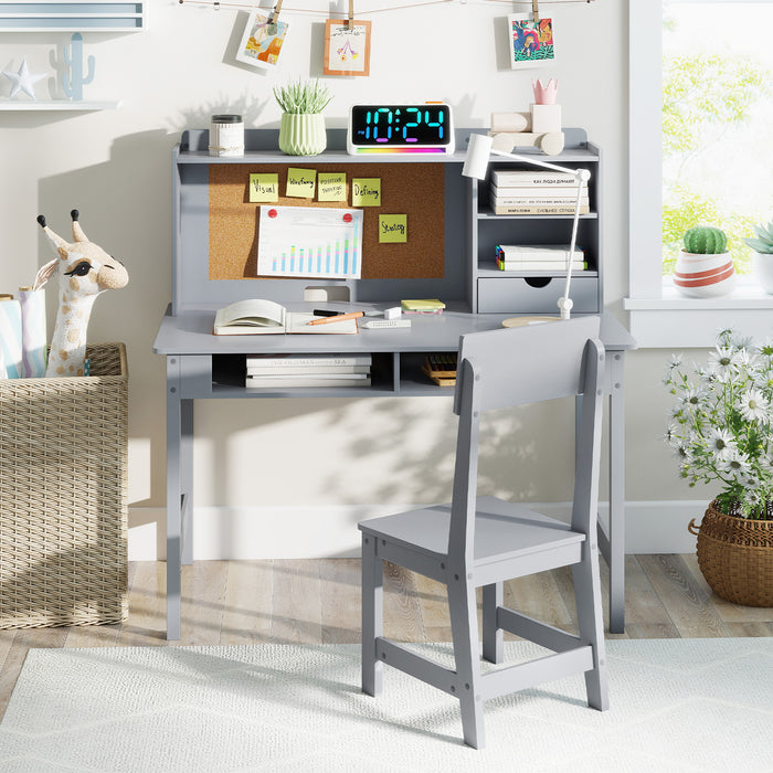 Kids Study Desk and Chair Set Wooden Students Writing Table-