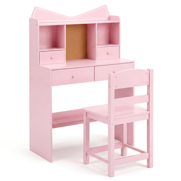 Kids Study Desk and Chair Set with Open Shelves and Cork Bulletin Board-