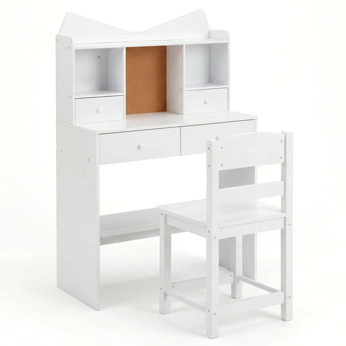 Kids Study Desk and Chair Set with Open Shelves and Cork Bulletin Board-