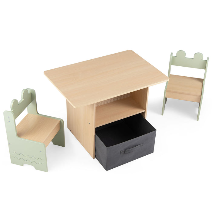 Kids Table and Chairs Set Wooden Toddler Activity Table Set with 2 Open Compartments-
