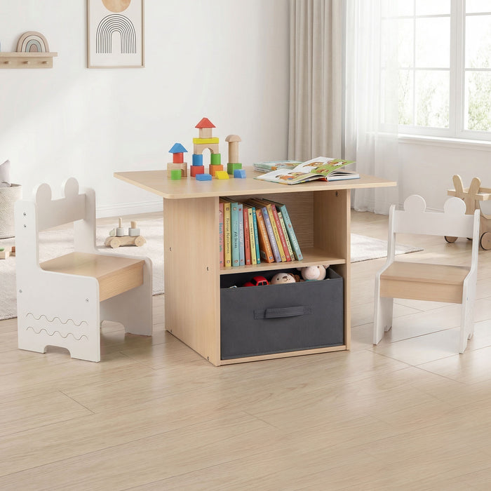 Kids Table and Chairs Set Wooden Toddler Activity Table Set with 2 Open Compartments-