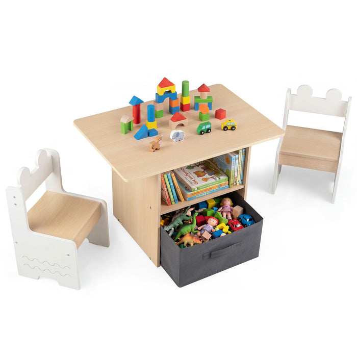 Kids Table and Chairs Set Wooden Toddler Activity Table Set with 2 Open Compartments-