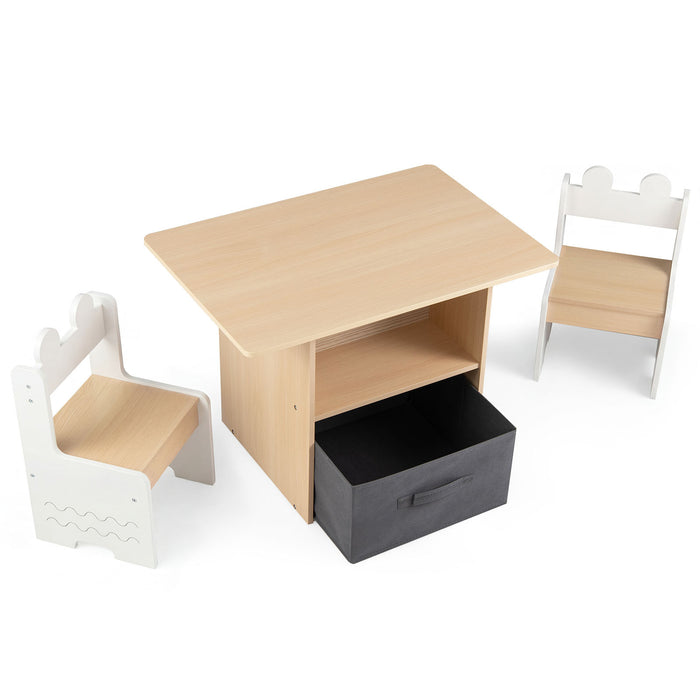 Kids Table and Chairs Set Wooden Toddler Activity Table Set with 2 Open Compartments-