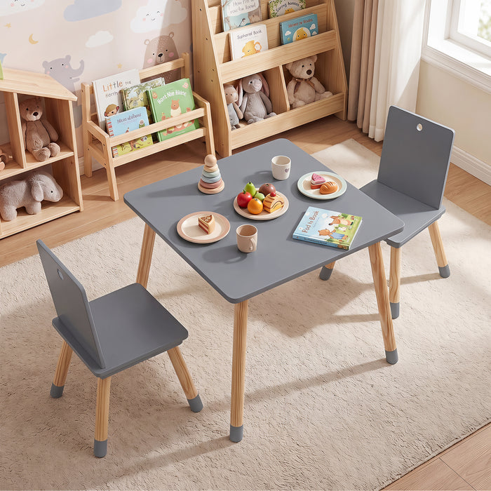 Kids Table and Chairs Set with Pine Wood Legs for Playing Learning Eating-