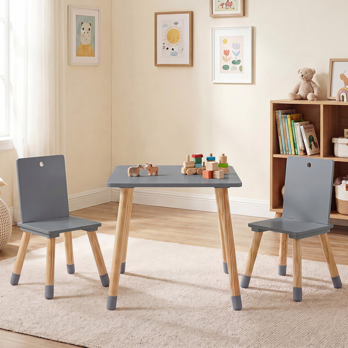Kids Table and Chairs Set with Pine Wood Legs for Playing Learning Eating-