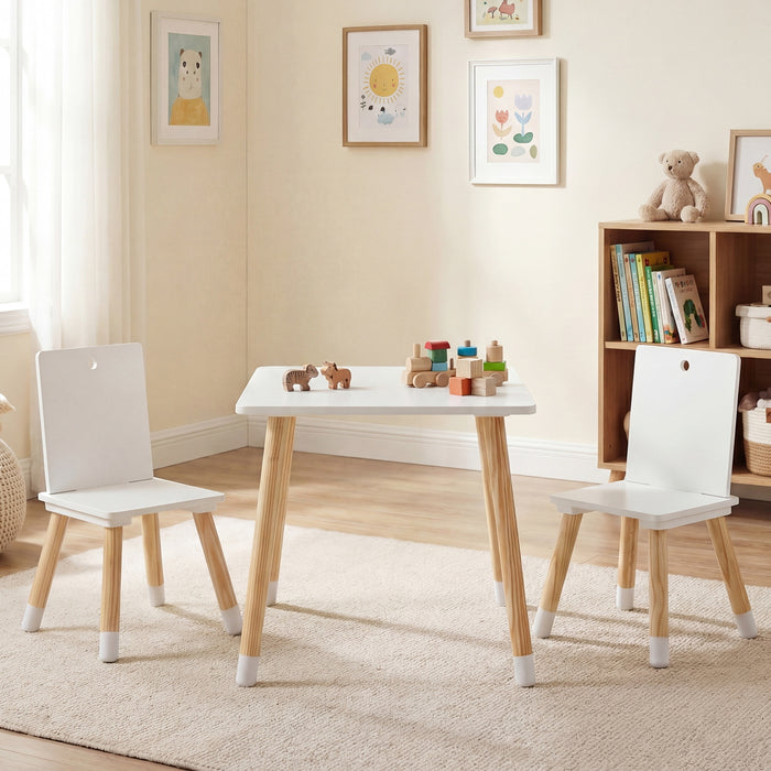 Kids Table and Chairs Set with Pine Wood Legs for Playing Learning Eating-