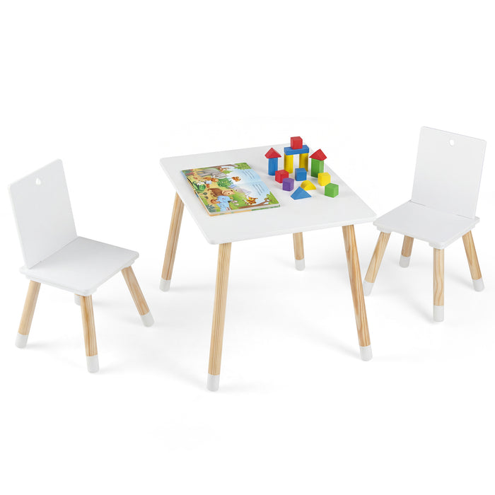 Kids Table and Chairs Set with Pine Wood Legs for Playing Learning Eating-