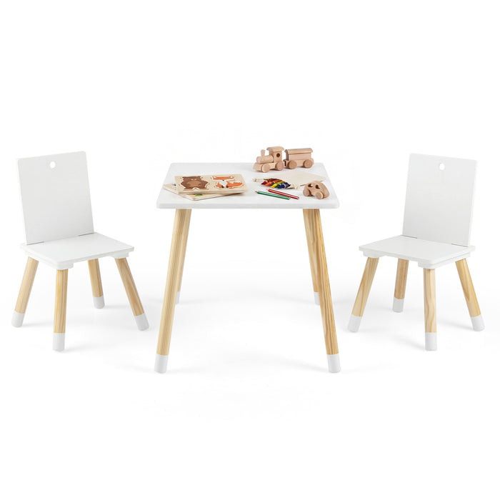 Kids Table and Chairs Set with Pine Wood Legs for Playing Learning Eating-